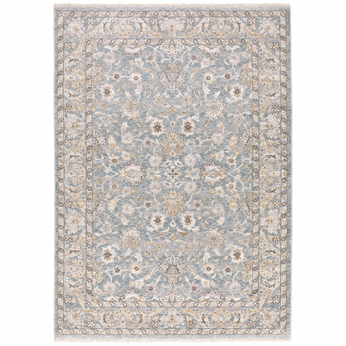 2' X 3' Blue Ivory Machine Woven Floral Oriental Indoor Area Rug