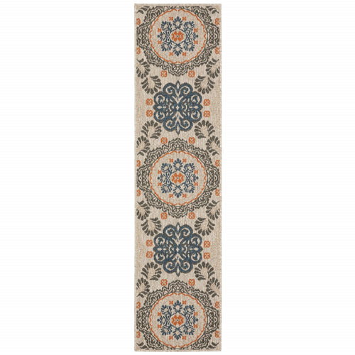 2' X 8' Blue and Gray Moroccan Indoor Outdoor Area Rug