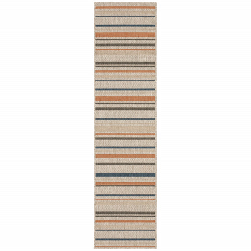 2' X 8' Blue and Gray Striped Indoor Outdoor Area Rug