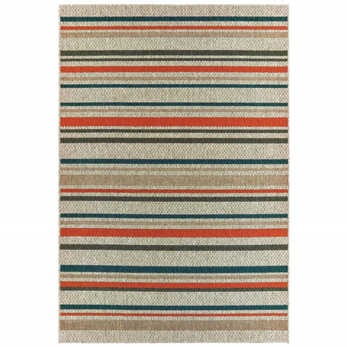 3' X 5' Blue and Gray Striped Indoor Outdoor Area Rug