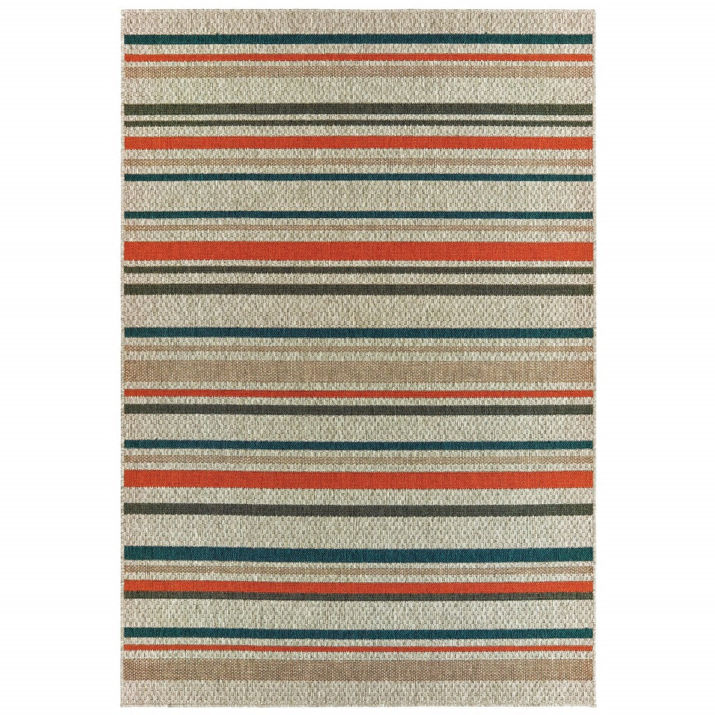 5' x 7' Blue and Gray Striped Indoor Outdoor Area Rug