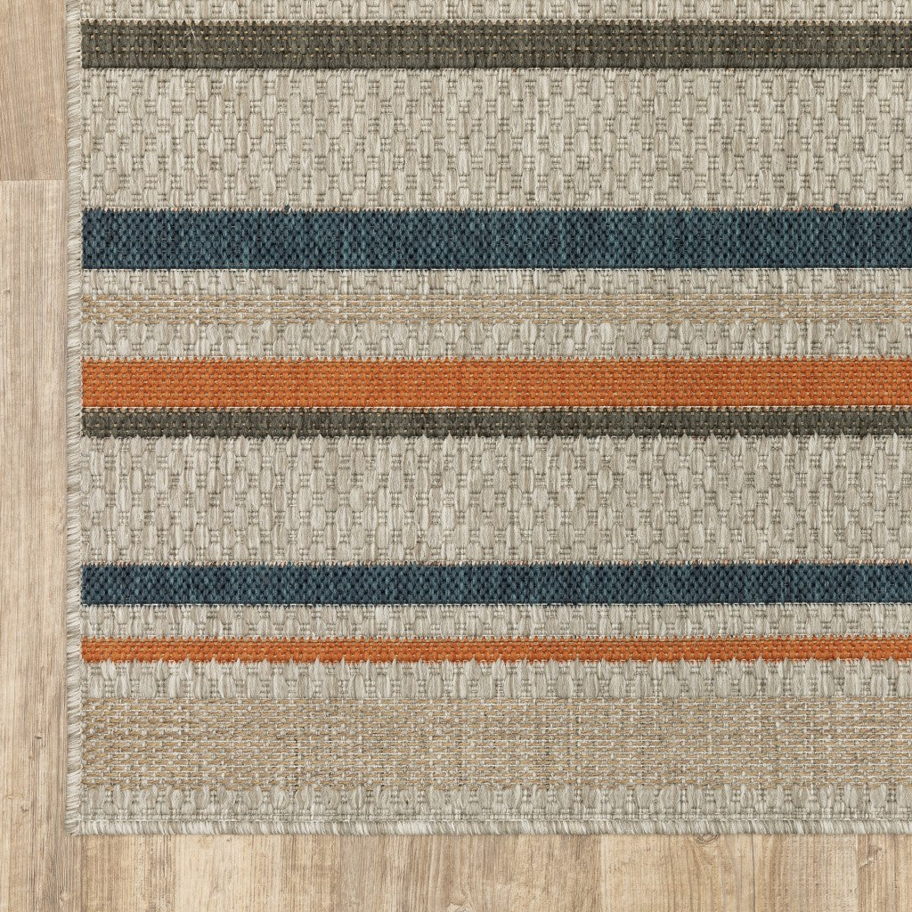 5' x 7' Blue and Gray Striped Indoor Outdoor Area Rug