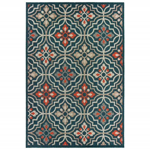 10' x 13' Blue and Orange Moroccan Indoor Outdoor Area Rug