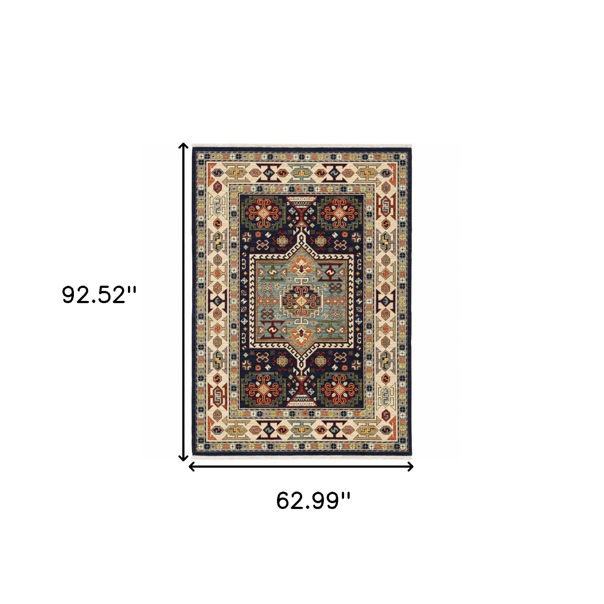 5' X 8' Blue Ivory Machine Woven Medallion Indoor Area Rug