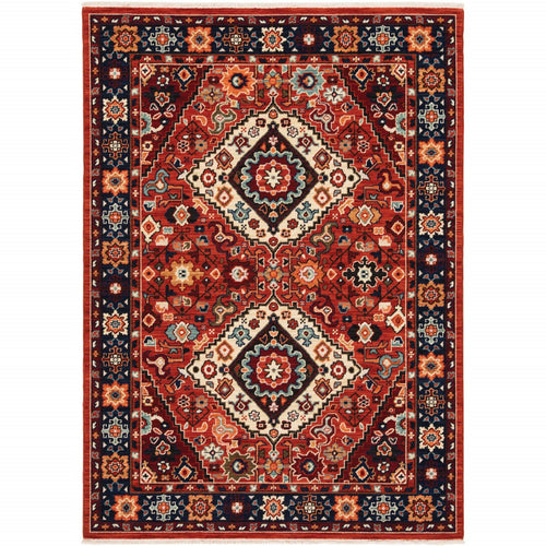 2' X 3' Red Blue Machine Woven Oriental Indoor Area Rug