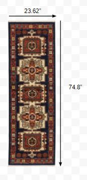 6' Red Blue Machine Woven Oriental Indoor Runner Rug