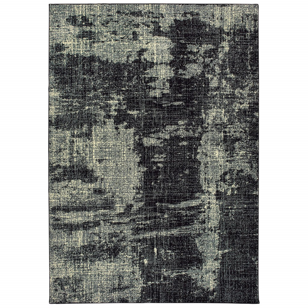 7' X 10' Black Ivory Machine Woven Abstract Indoor Area Rug