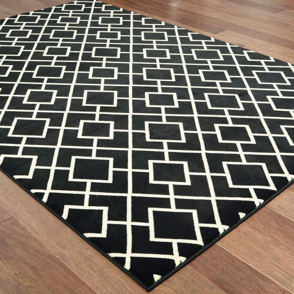 3' X 6' Black Ivory Machine Woven Geometric Diamonds Indoor Area Rug