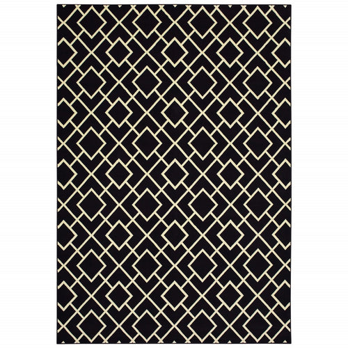 5' X 8' Black Ivory Machine Woven Geometric Diamonds Indoor Area Rug