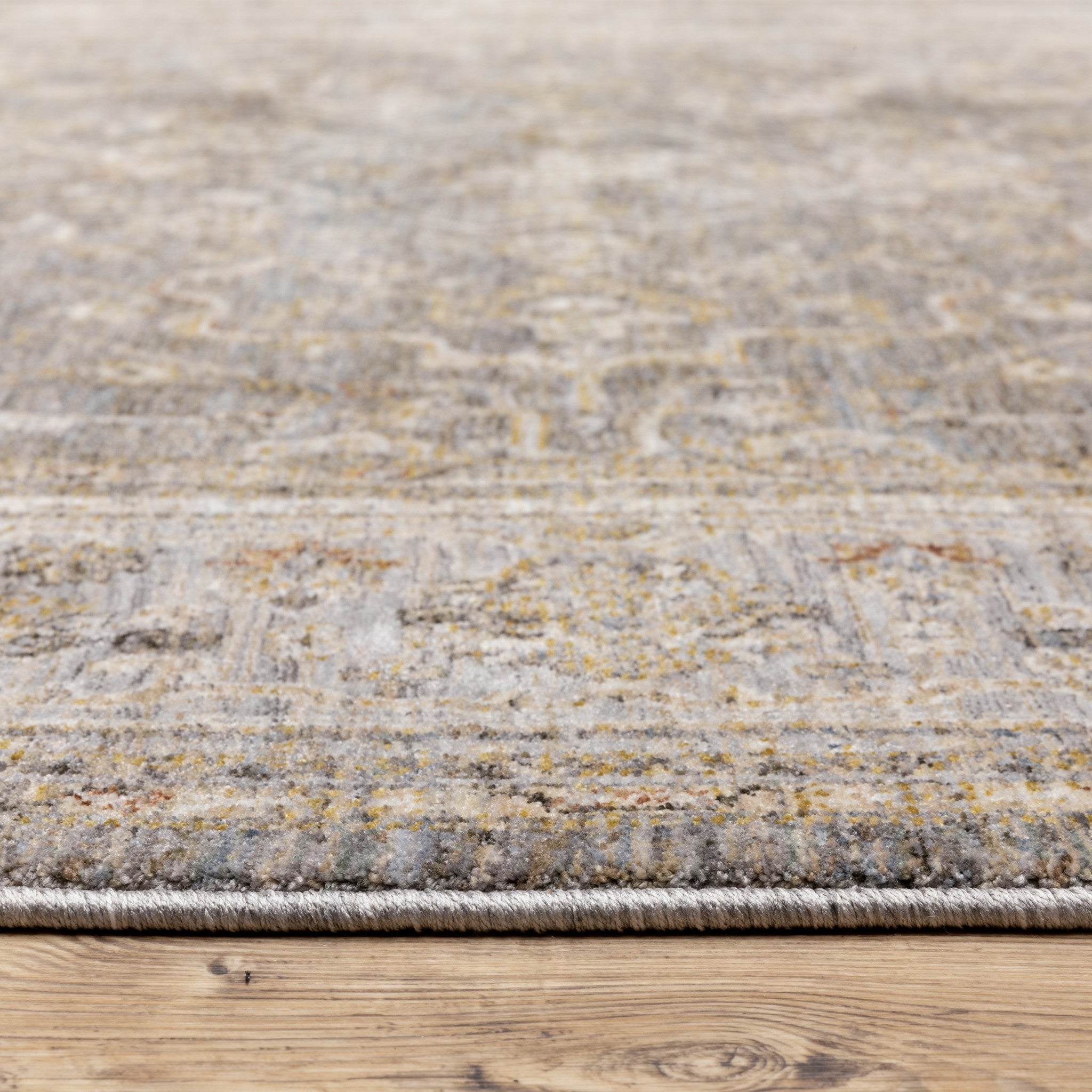 8' Beige Grey Machine Woven Oriental Indoor Runner Rug