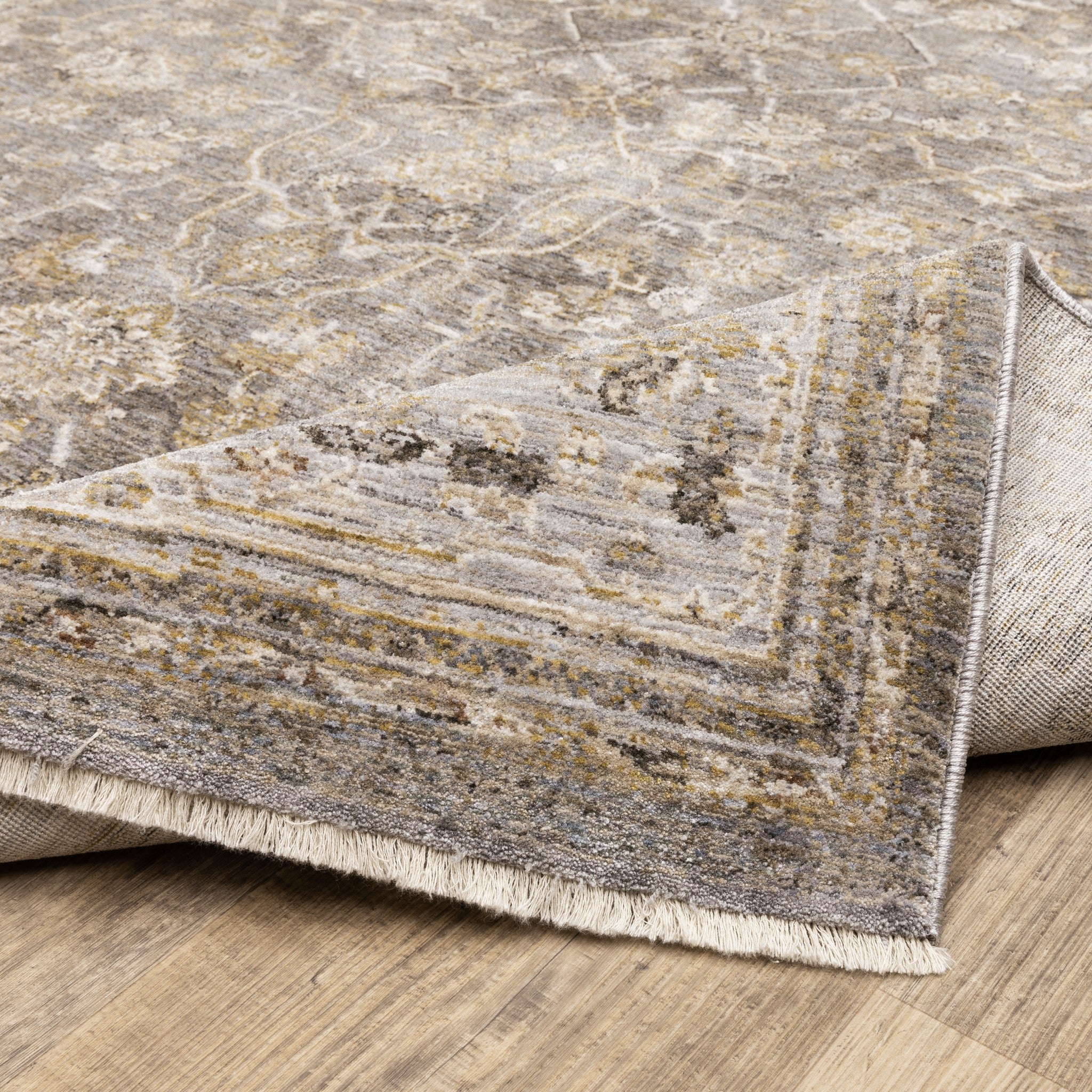 8' Beige Grey Machine Woven Oriental Indoor Runner Rug