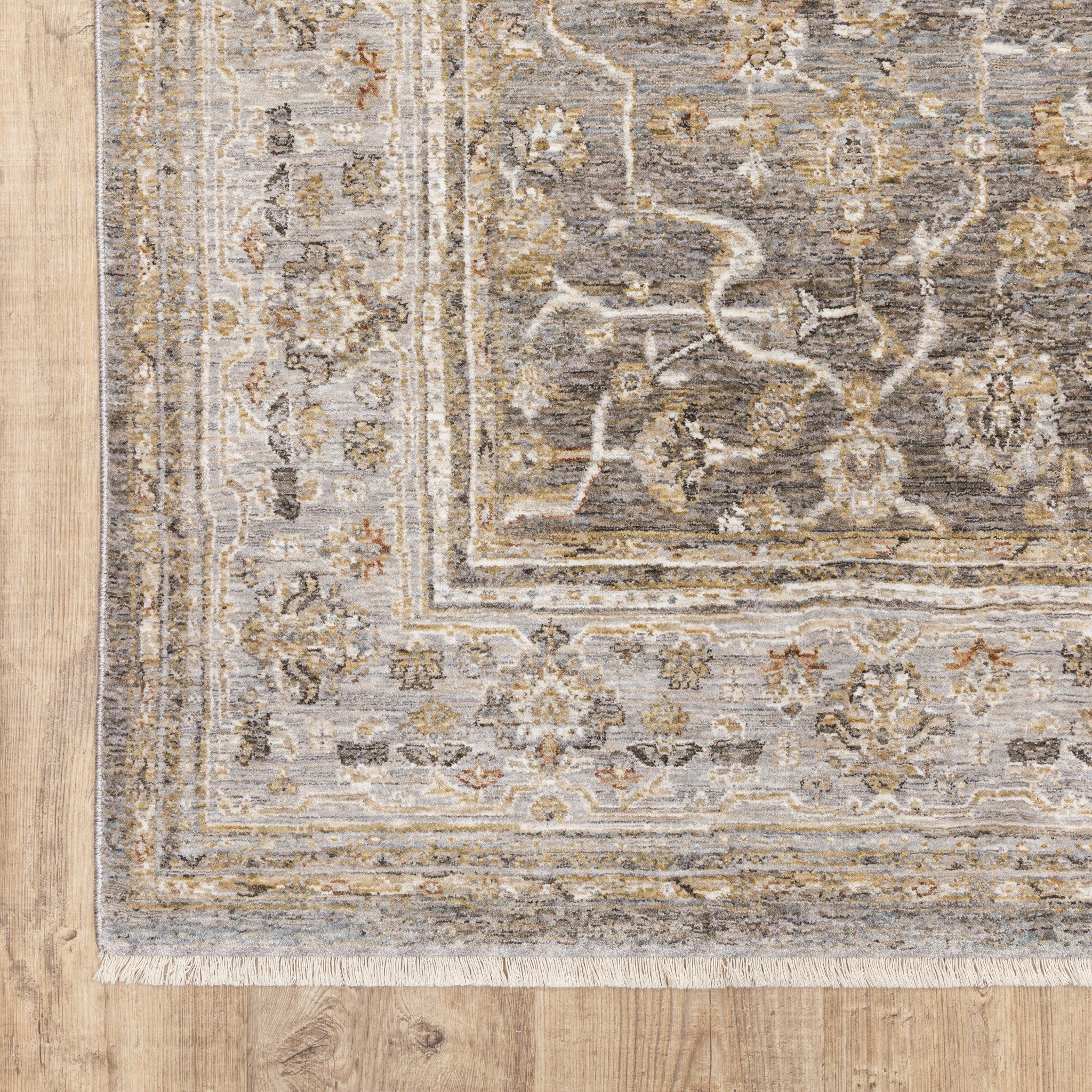 8' Beige Grey Machine Woven Oriental Indoor Runner Rug