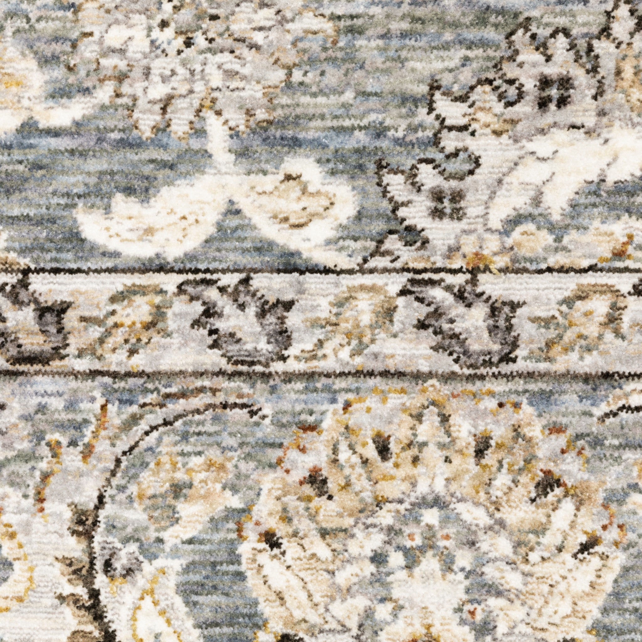 8' Blue Ivory Machine Woven Floral Oriental Indoor Runner