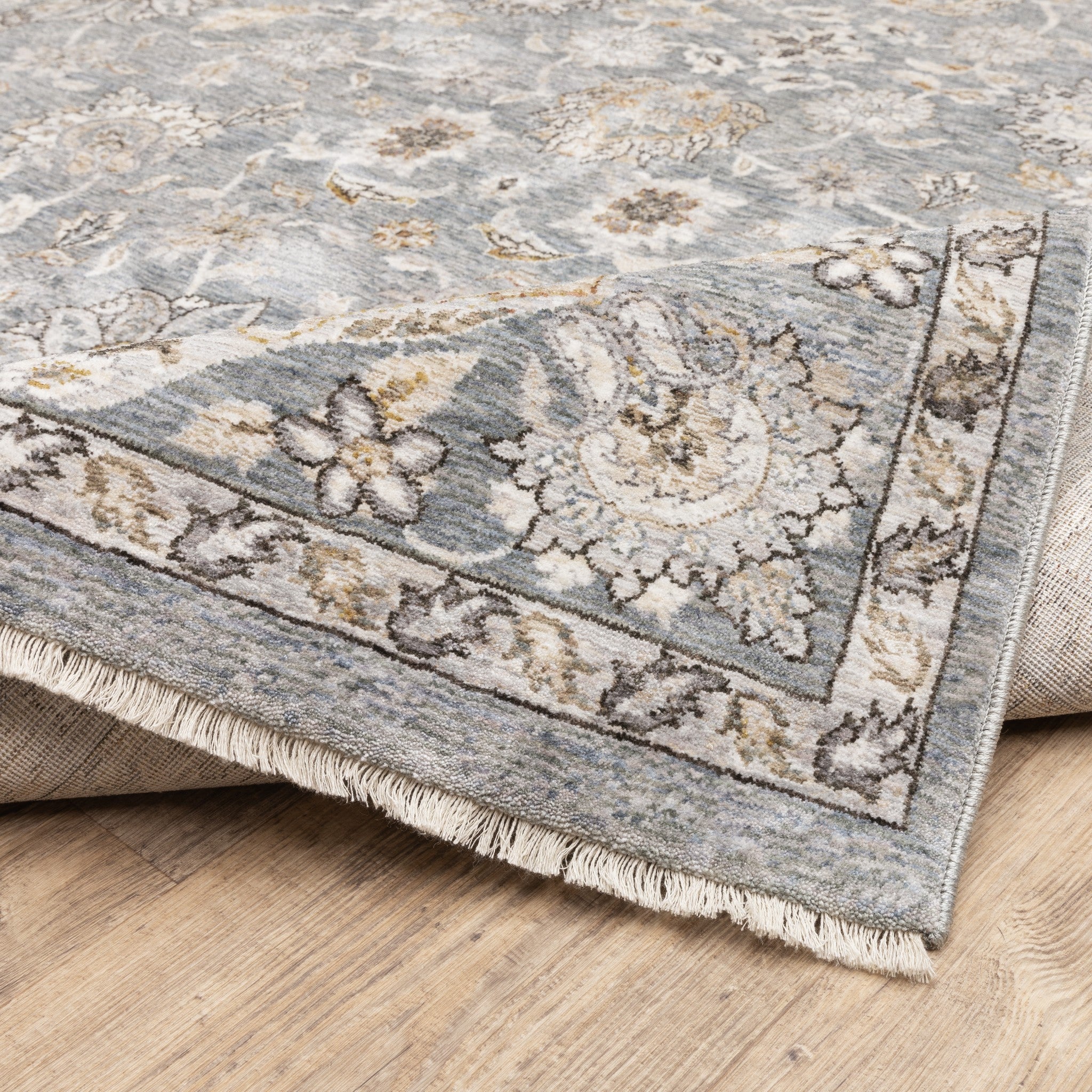 8' Blue Ivory Machine Woven Floral Oriental Indoor Runner