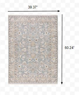 3' X 5' Blue Ivory Machine Woven Floral Oriental Indoor Area Rug