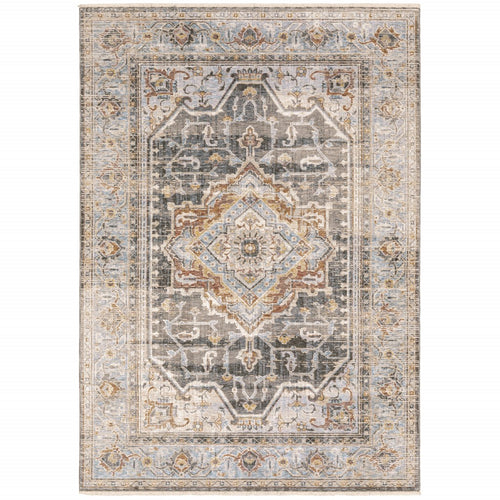 3' X 5' Grey Blue Machine Woven Medallion Indoor Area Rug