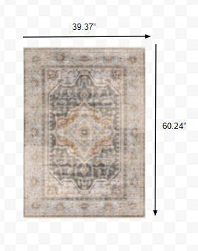 3' X 5' Grey Blue Machine Woven Medallion Indoor Area Rug