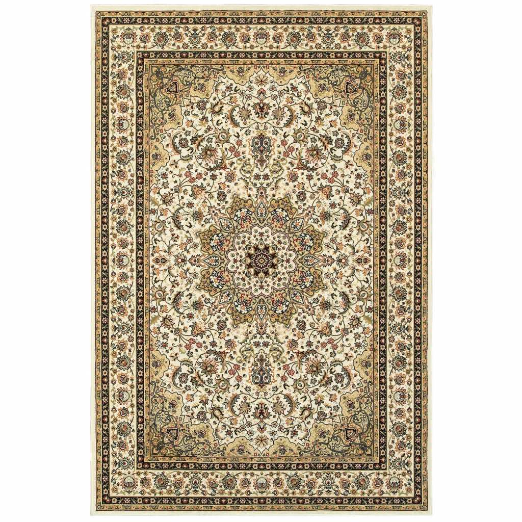 1' X 3' Ivory Beige Machine Woven Oriental Indoor Area Rug