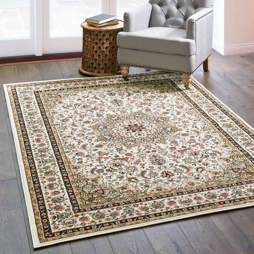 1' X 3' Ivory Beige Machine Woven Oriental Indoor Area Rug