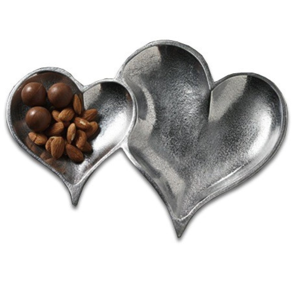 Two Section Textured Silver Heart Shaped Tray