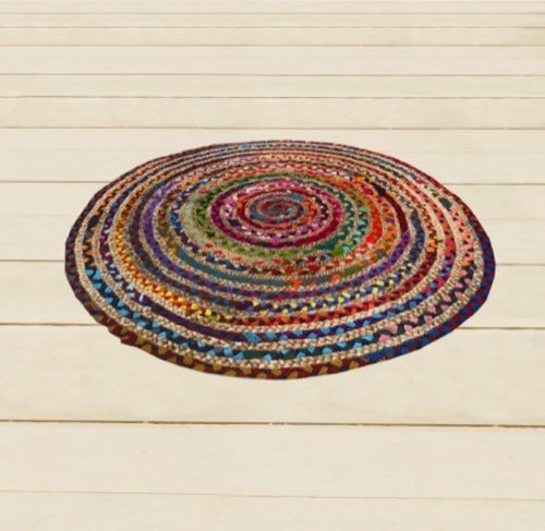 3'  Round Multicolor Bohemian Braided Rug