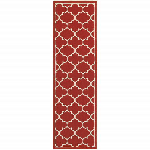 2' X 8' Red and Ivory Indoor Outdoor Area Rug