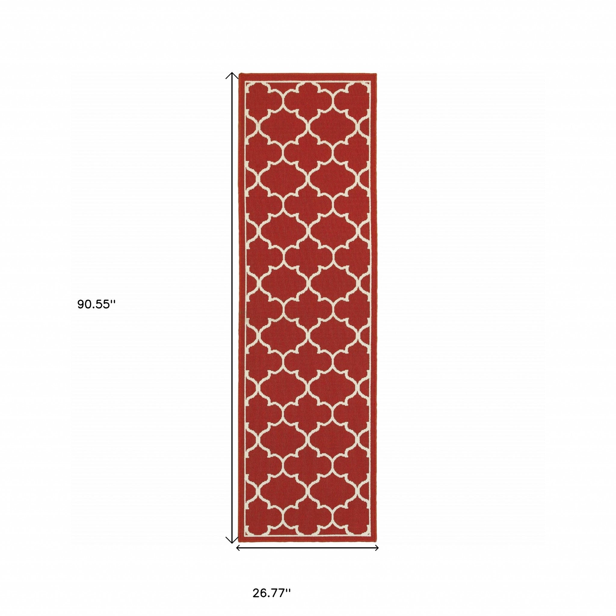 2' X 8' Red and Ivory Indoor Outdoor Area Rug