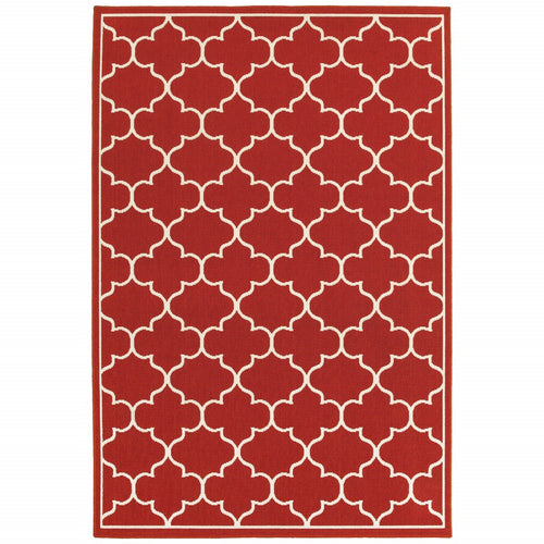 4' x 6' Red and Ivory Indoor Outdoor Area Rug