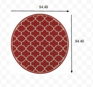 8' x 8' Red and Ivory Round Indoor Outdoor Area Rug