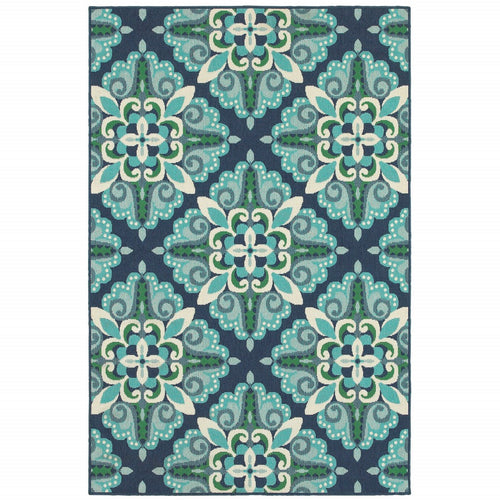 4' x 6' Blue and Green Indoor Outdoor Area Rug