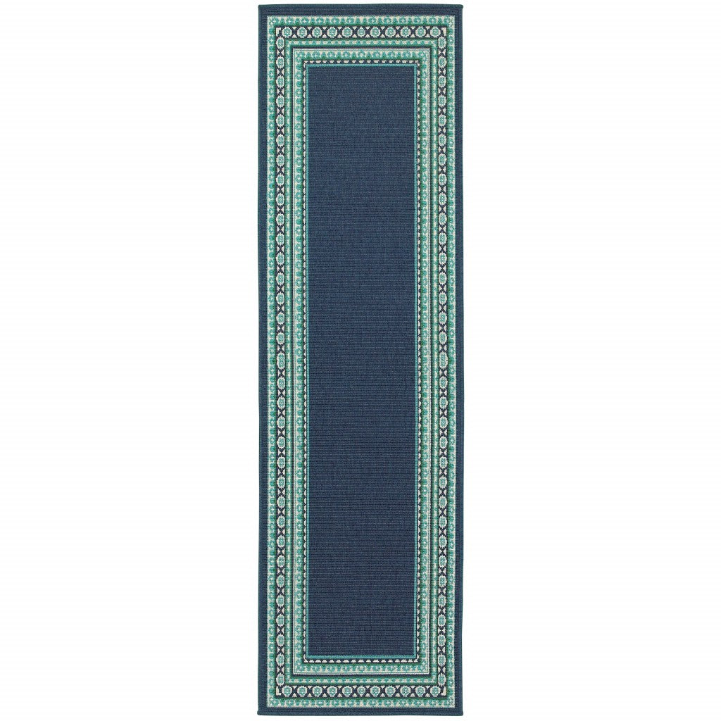 2' X 8' Blue and Green Indoor Outdoor Area Rug