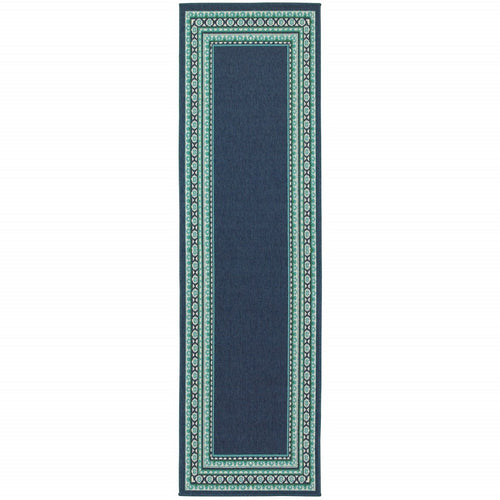 2' X 8' Blue and Green Indoor Outdoor Area Rug