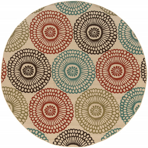 8' x 8' Beige Round Indoor Outdoor Area Rug