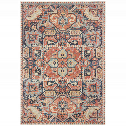 8’X11’ Blue And Orange Tribal Area Rug