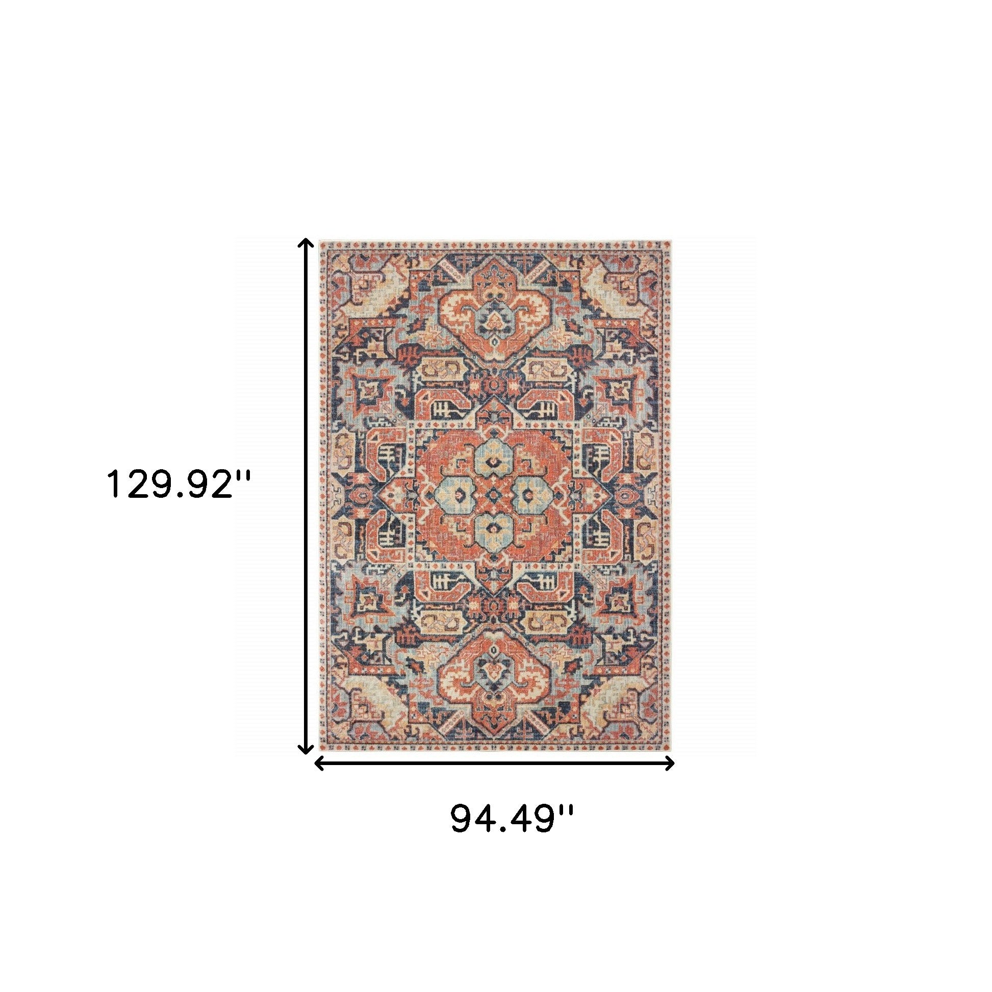 8’X11’ Blue And Orange Tribal Area Rug