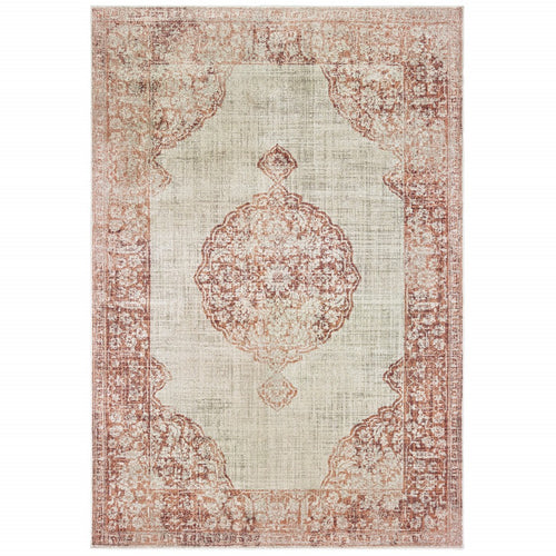 4’X6’ Ivory And Pink Medallion Area Rug