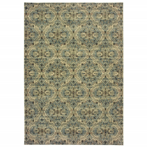 4’X6’ Ivory And Blue Geometric Area Rug