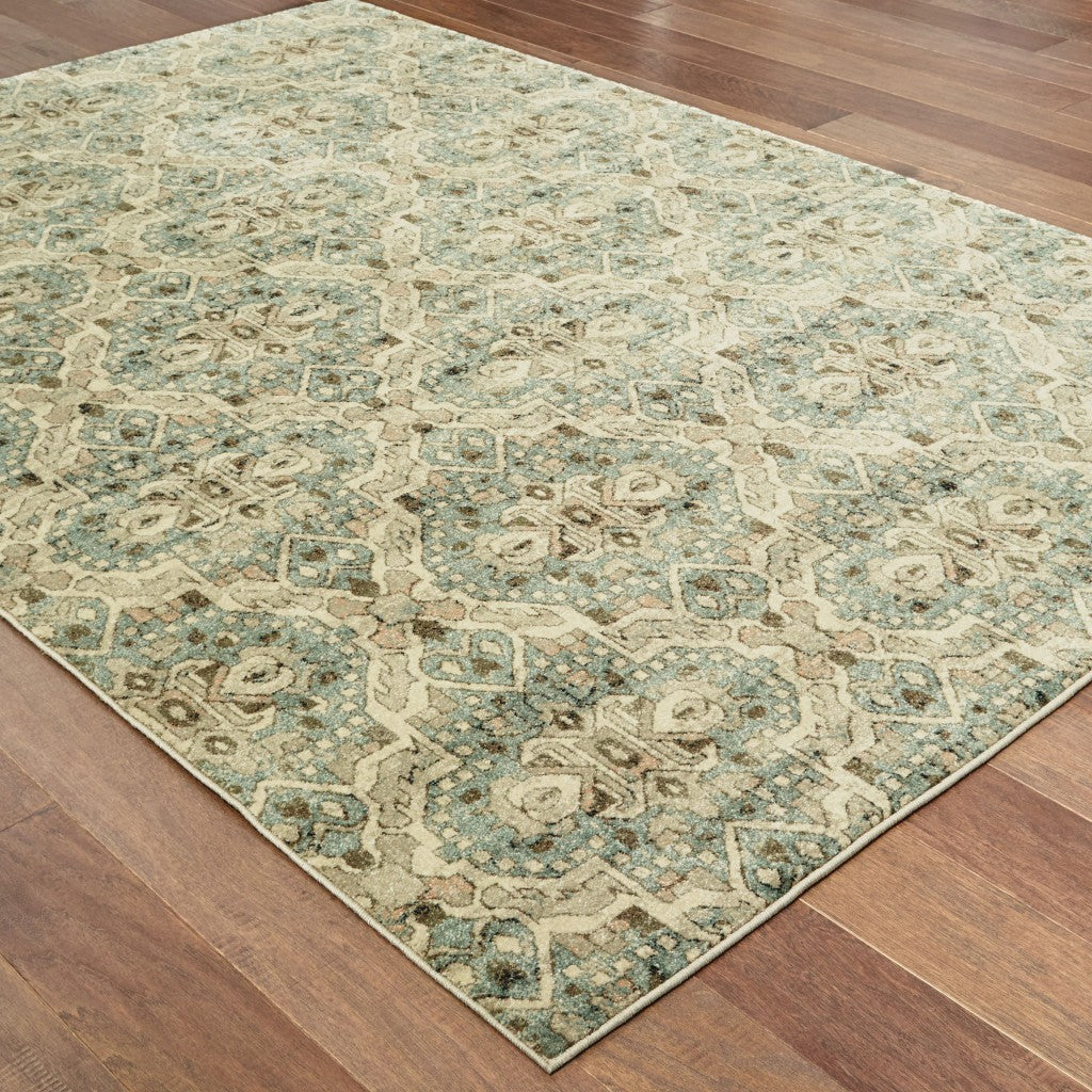 4’X6’ Ivory And Blue Geometric Area Rug