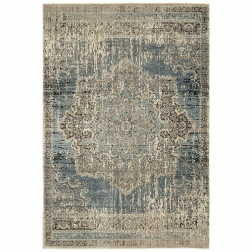 4’X6’ Blue And Ivory Medallion Area Rug