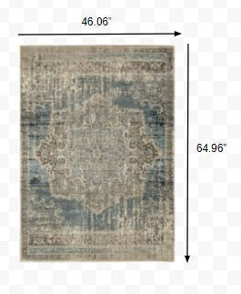 4’X6’ Blue And Ivory Medallion Area Rug