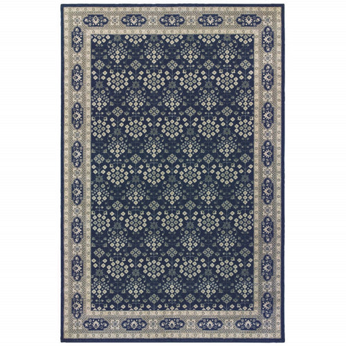 4’X6’ Navy And Gray Floral Ditsy Area Rug