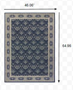 4’X6’ Navy And Gray Floral Ditsy Area Rug