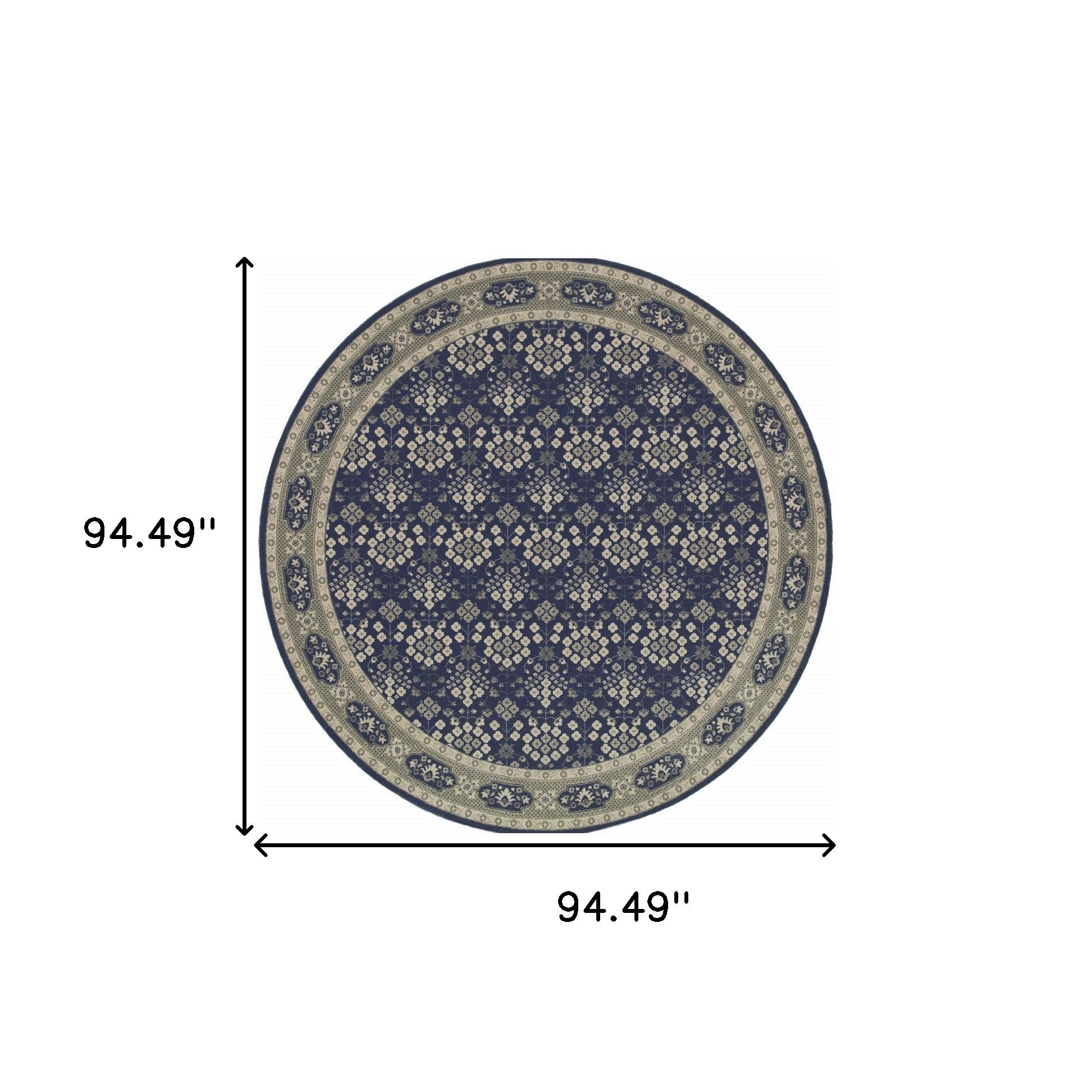 8’ Round Navy And Gray Floral Ditsy Area Rug