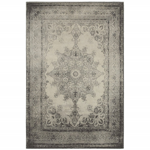 4’X6’ Ivory And Gray Pale Medallion Area Rug