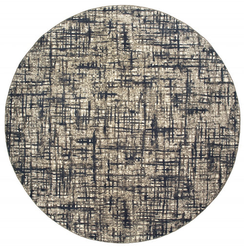 8’ Round Gray And Navy Abstract Area Rug