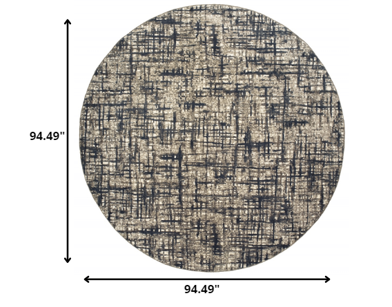 8’ Round Gray And Navy Abstract Area Rug