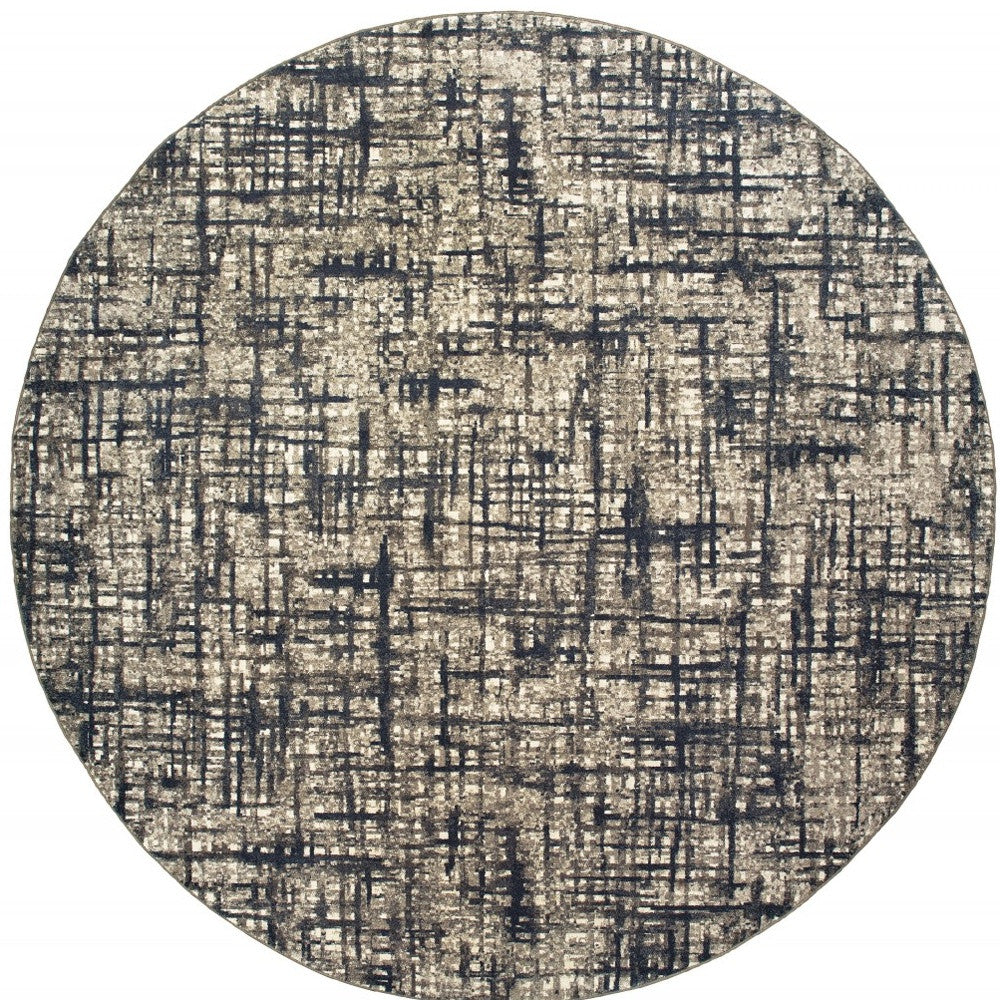 8’ Round Gray And Navy Abstract Area Rug