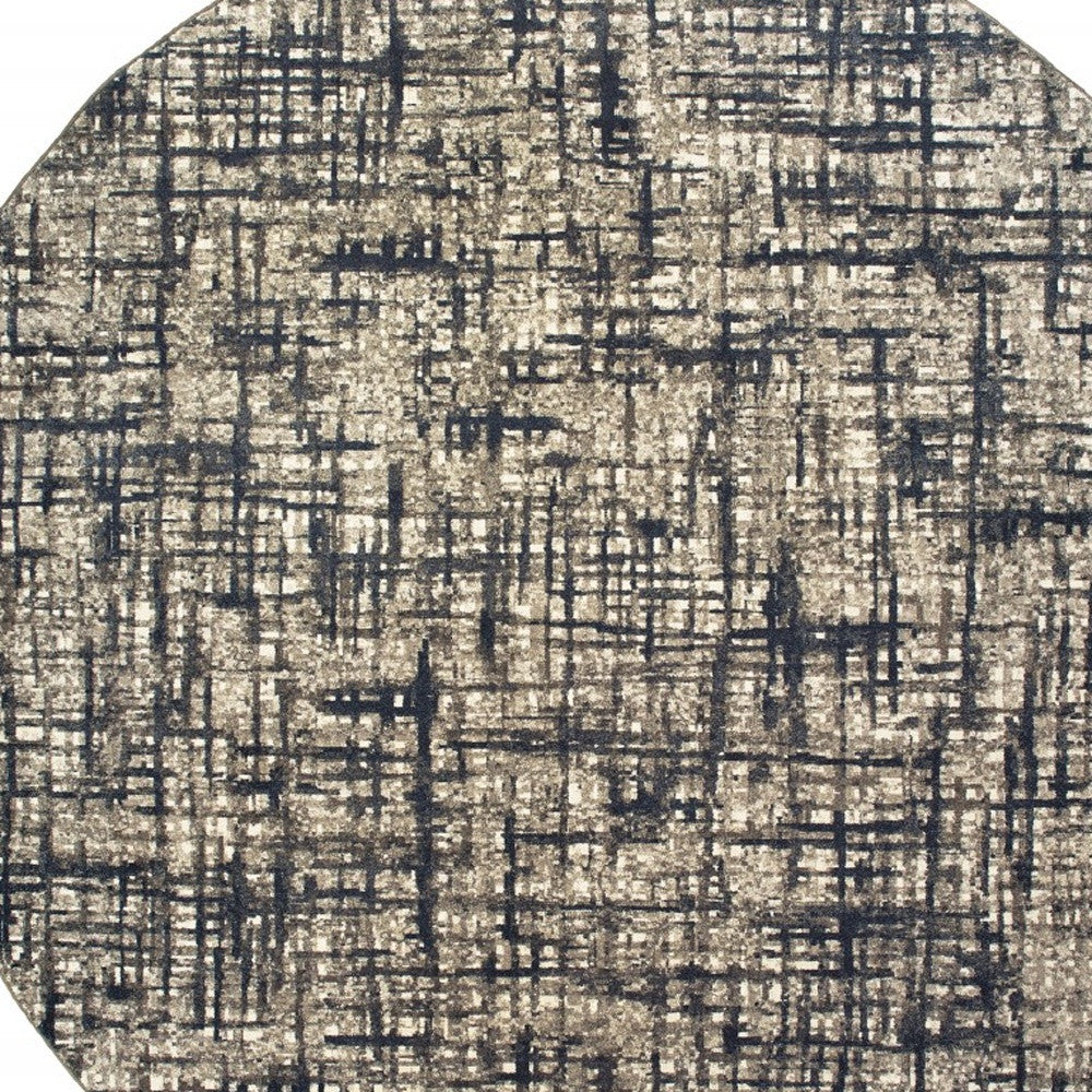 8’ Round Gray And Navy Abstract Area Rug