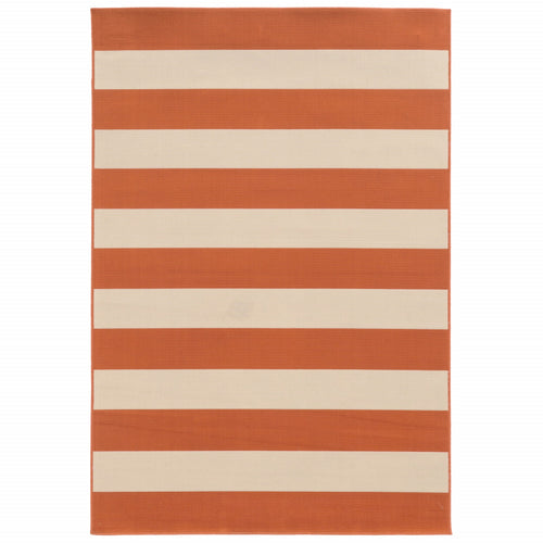 5' x 8' Orange and Ivory Indoor Outdoor Area Rug