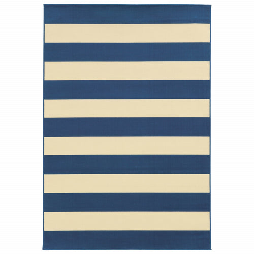 2' X 4' Blue and Ivory Indoor Outdoor Area Rug